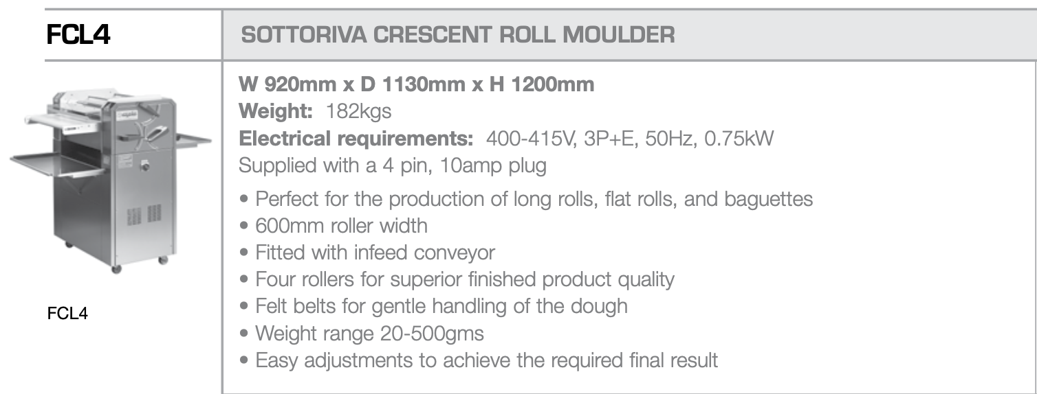 FCL4 SOTTORIVA CRESCENT ROLL MOULDER (SUBJECTED TO PRICE INCREASES & AVAILABILITY) - Image 2